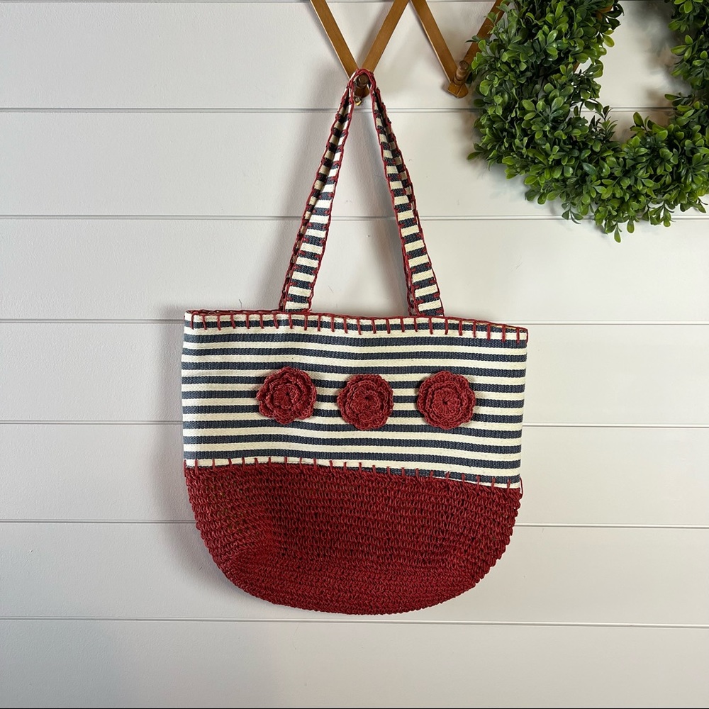 Two’s Company Floral Striped Tote Bag